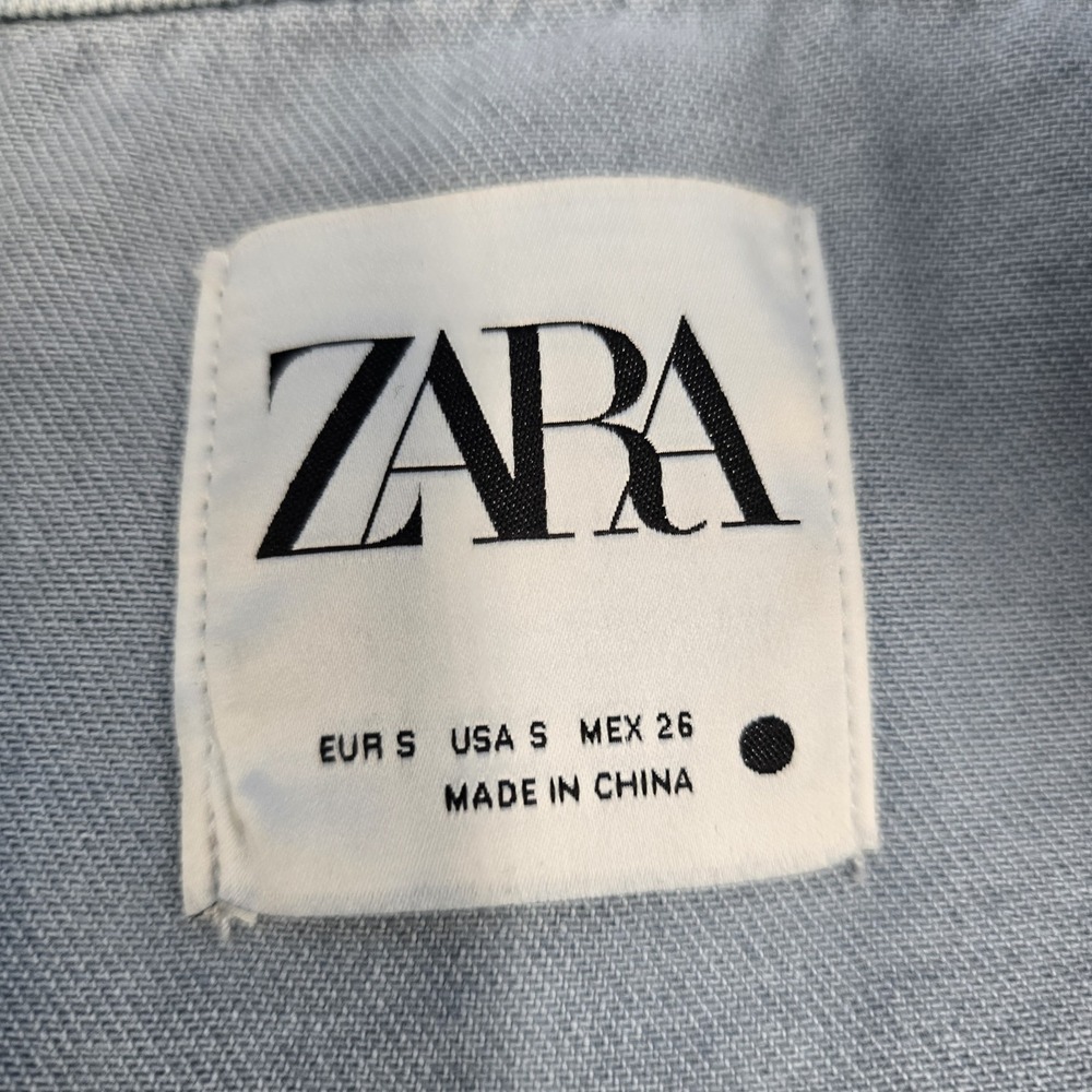 Zara Rhinestone Fringe Denim‎ Shacket Light Blue Gray Western Boho Size Small - Picture 4 of 9